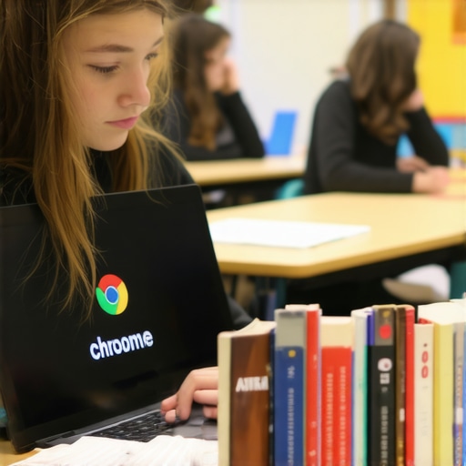 Student working on affordable Chromebook during class