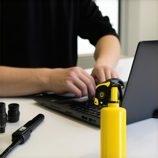 Student cleaning a laptop with compressed air and tools