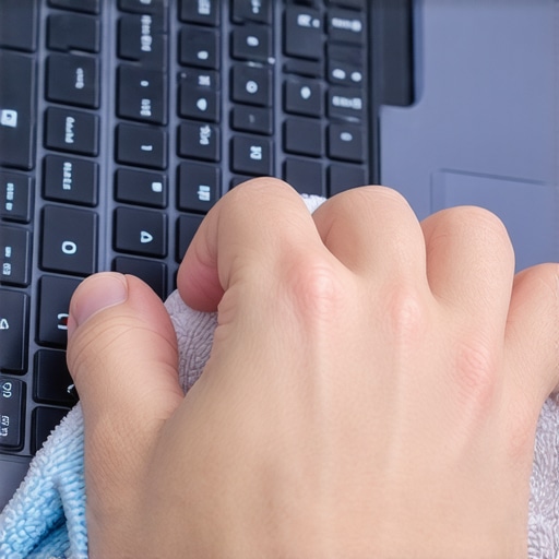 Person cleaning a laptop keyboard and vents to ensure proper maintenance and performance.