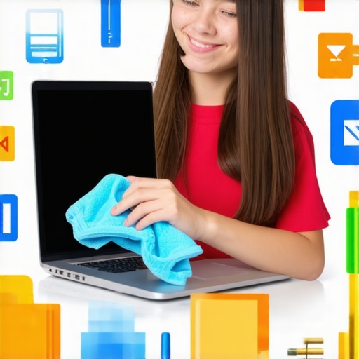 A student cleaning and maintaining their laptop to ensure optimal performance.