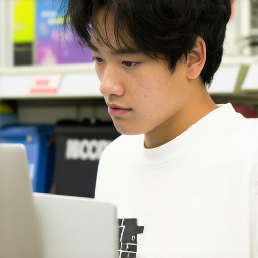 Student examining different budget laptops and Chromebooks in a store setting