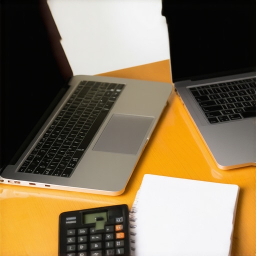 Student comparing different laptops on a desk with notes and calculator