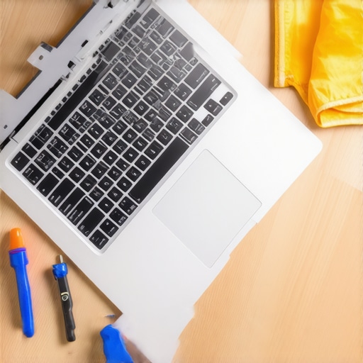 A student cleaning and maintaining a laptop with software and hardware tools