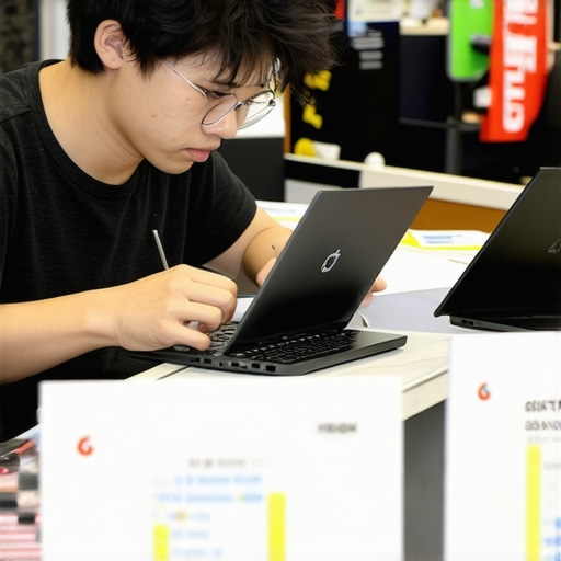 Student comparing budget laptops and Chromebooks in a store