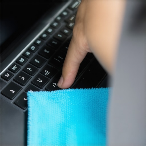 Student cleaning their laptop keyboard to maintain performance.