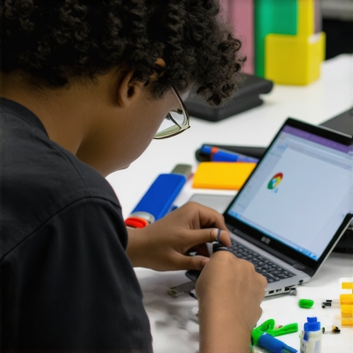 A student cleaning and maintaining their Chromebook with tools and microfiber cloth