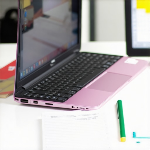 Student working on a budget Chromebook surrounded by textbooks and notes.