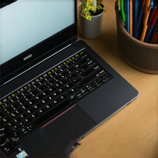 A desk with a laptop open, showing system monitoring software and cleaning tools.