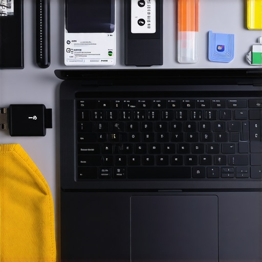 A student laptop with cleaning tools and monitoring software icons, illustrating ongoing maintenance for reliable performance.