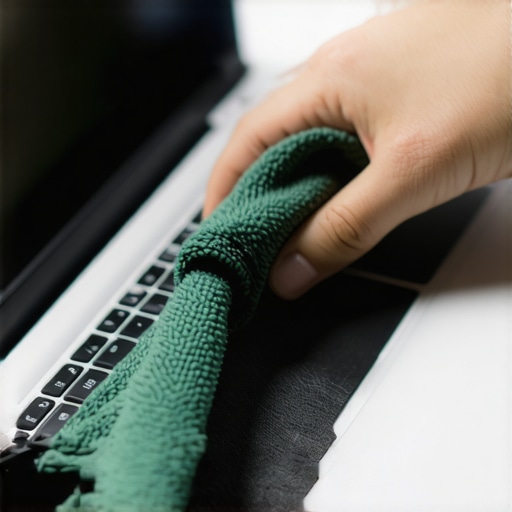 A student carefully cleaning their laptop keyboard to maintain its performance