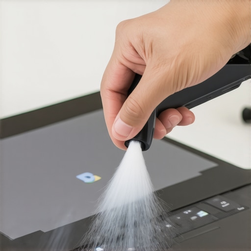 Person cleaning a Chromebook with compressed air to ensure performance