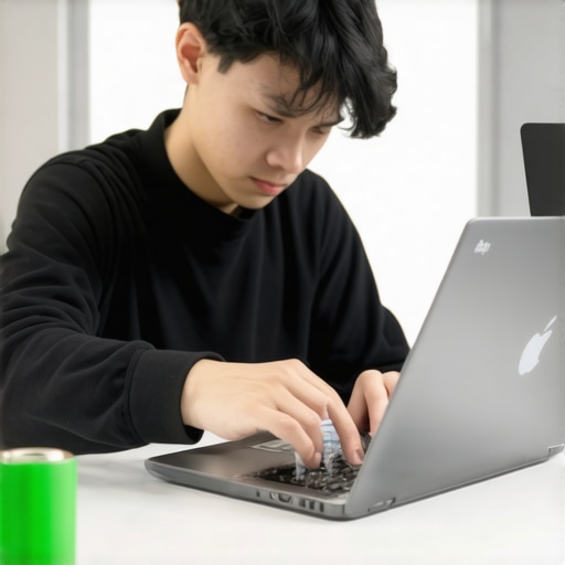 Individual using compressed air to clean a Chromebook to prevent overheating