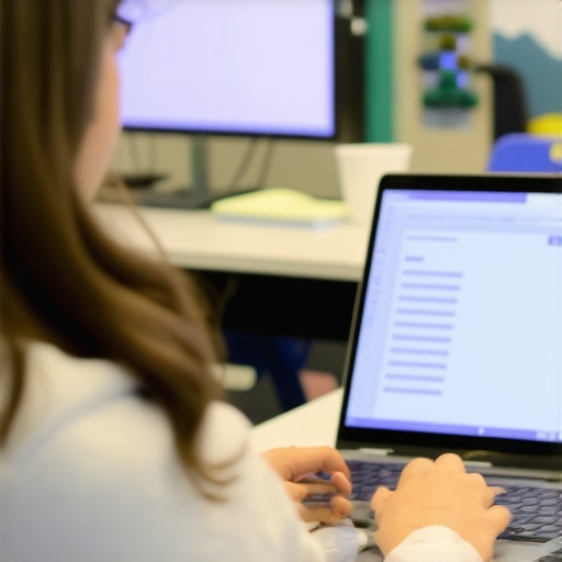 A student working on a budget-friendly laptop with AI tools in a classroom.